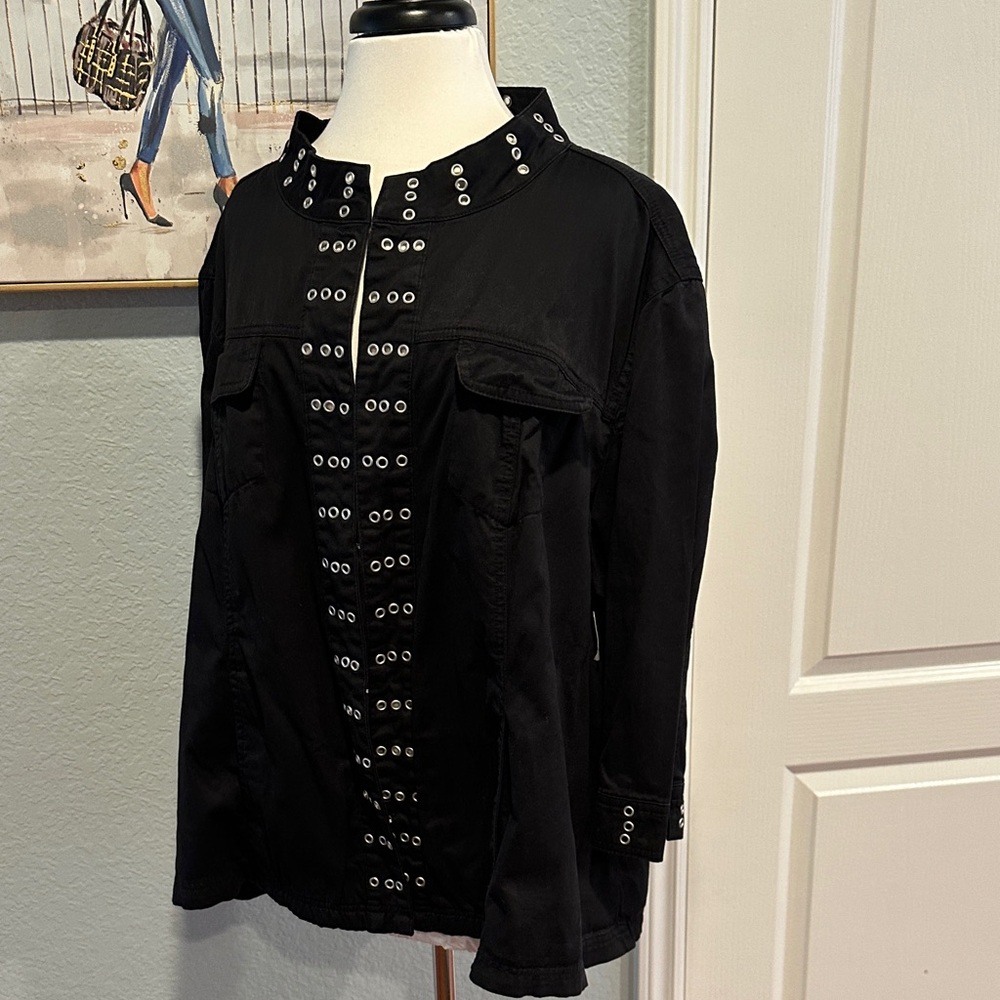 Live a Little Sz 3X Black Grommets Utility Jacket • NEW! - Picture 5 of 10